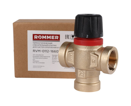 ROMMER RVM-0112-166020 Термостатический смесительный клапан для систем отопления и ГВС 3/4 ВР 35-60°С KV 1,6 (боковое смешивание)