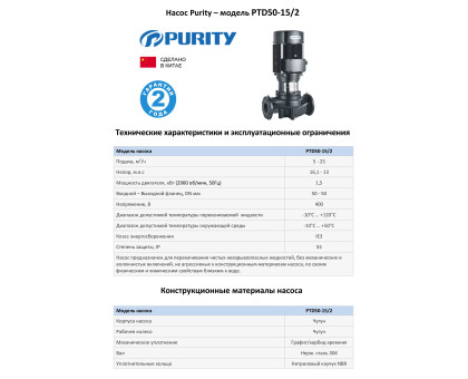 Циркуляционный насос In-Line PURITY PTD 50-15/2