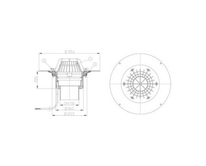 Кровельная воронка Hutterer & Lechner с зажимным элементом и подогревом (10-30Вт/230В), DN 110 (Россия)