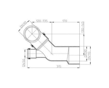 Патрубок Hutterer & Lechner для консольного унитаза с дополнительным отводом, DN 90/110