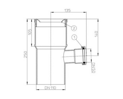 Патрубок Hutterer & Lechner для унитаза, с дополнительным отводом 88°, DN 110x50