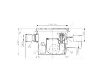 Трап Hutterer & Lechner для подвалов с горизонтальным выпуском, с тройным обратным клапаном, с дополнительным отводом DN 50, DN 110