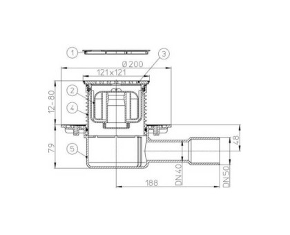 Трап Hutterer & Lechner с "сухим" сифоном, с решеткой HL3125, Клик-Клак, с горизонтальным выпуском, DN 40/50