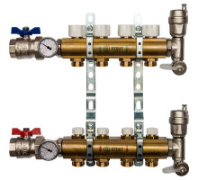 Распределительный коллектор Stout из латуни без расходомеров 4 вых.