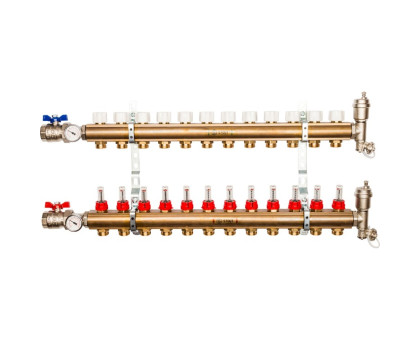 Распределительный коллектор Stout из латуни с расходомерами 12 вых. (SMB-0473-000012)