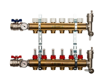Распределительный коллектор Stout из латуни с расходомерами 6 вых. (SMB-0473-000006)