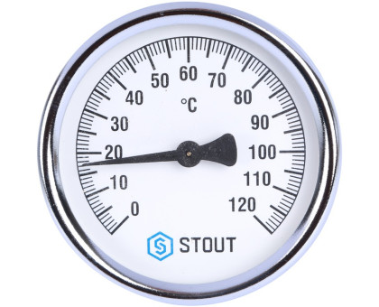 Термометр Stout биметаллический накладной с пружиной. Корпус Dn 80мм, 0...120°С, 1"-2" (SIM-0004-800015)