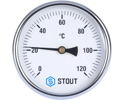 Термометр Stout биметаллический с погружной гильзой. Корпус Dn 100мм, гильза 100мм 1/2", 0...120°С (SIM-0001-101015)